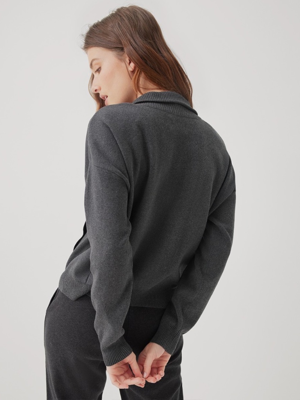 NWT Pact Organic Charcoal Heather Classic Fine Knit Zip Front XS / Small - Picture 3 of 4